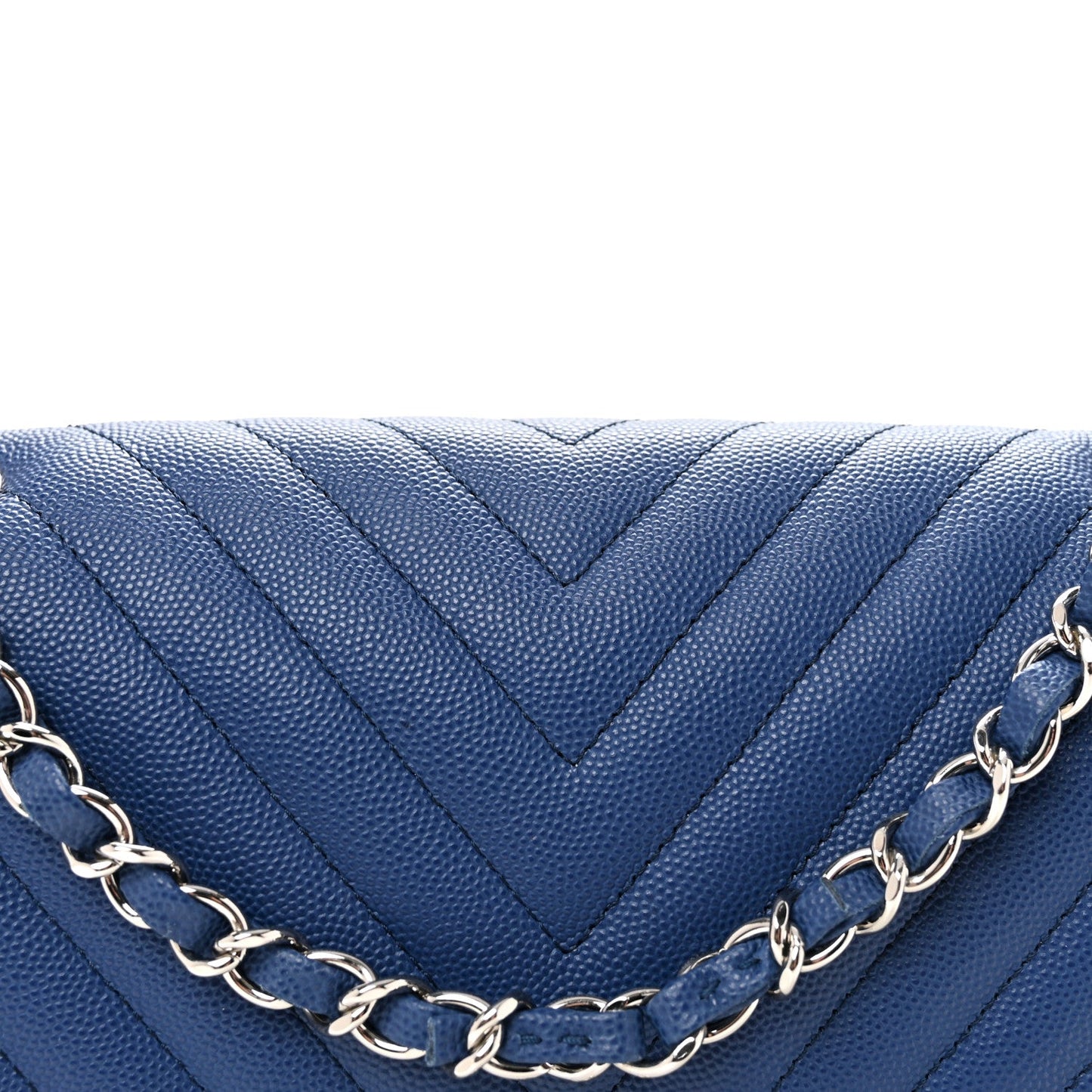 Caviar Chevron Quilted Medium Double Flap Blue
