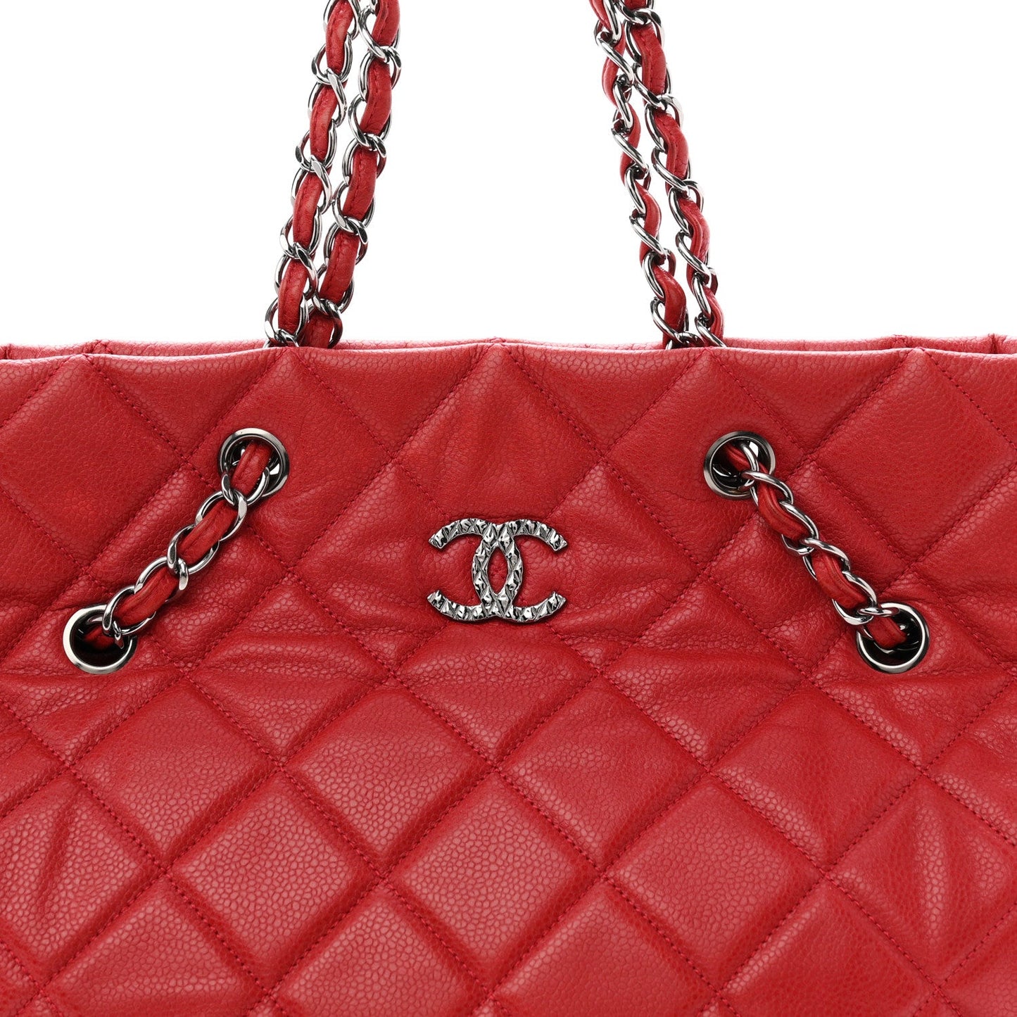 Caviar Quilted Large Cells Shopping Tote Red
