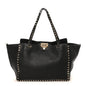 Pebbled Calfskin Medium Rockstud Tote Black