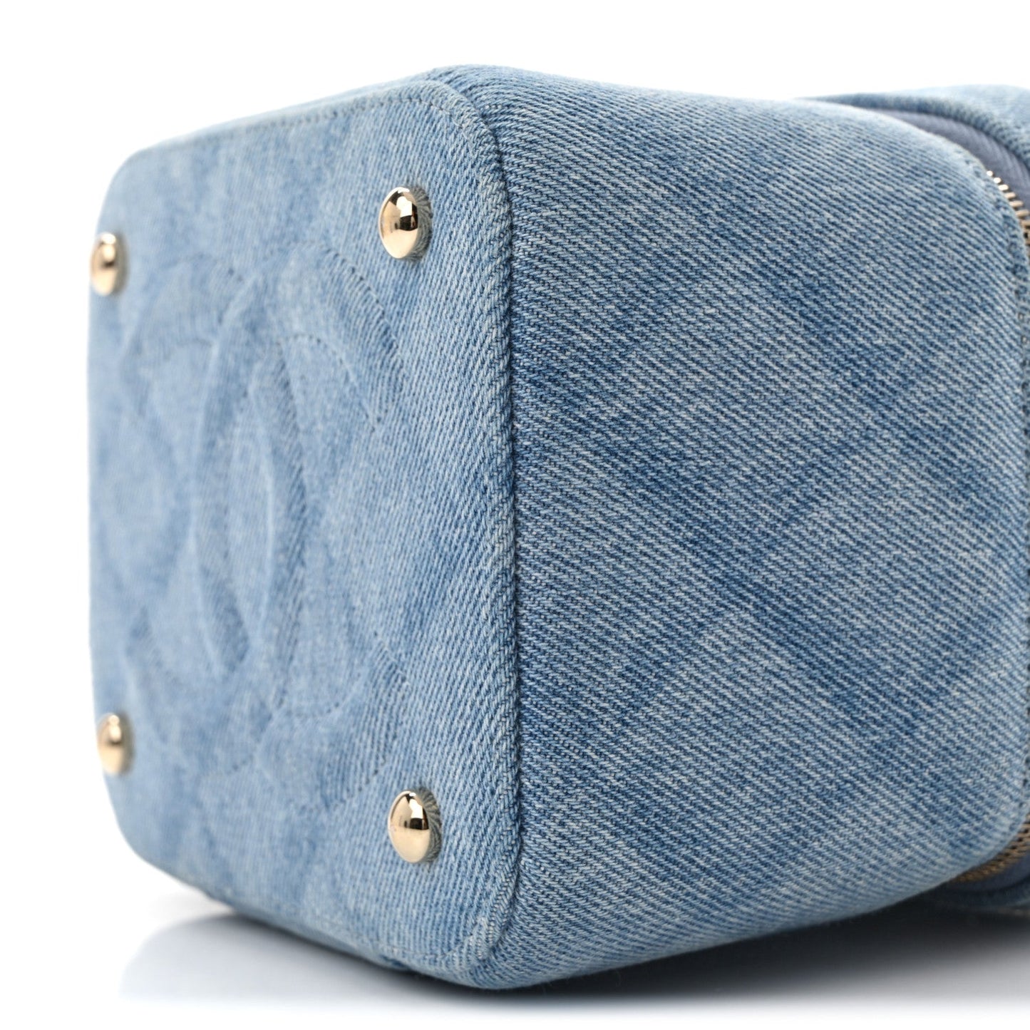 Denim Quilted Small CC Vanity Case Blue