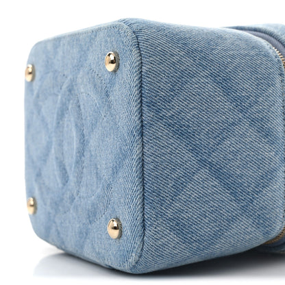Denim Quilted Small CC Vanity Case Blue