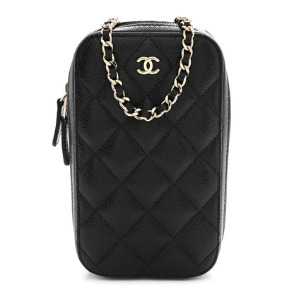 Caviar Quilted Phone Holder Wallet On Chain WOC Black