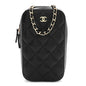 Caviar Quilted Phone Holder Wallet On Chain WOC Black