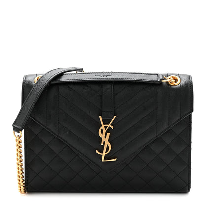 Grain De Poudre Textured Mixed Matelasse Triquilt Medium Monogram Satchel Black