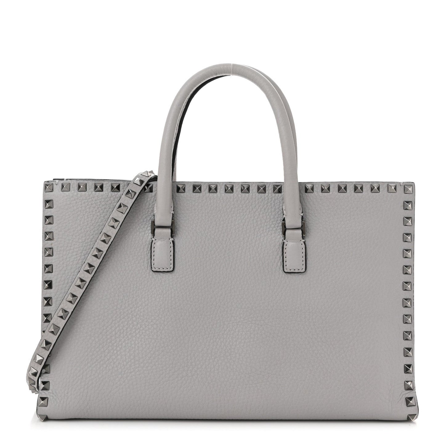 Grained Calfskin Medium Rockstud Double Handle Horizontal Tote Pastel Grey