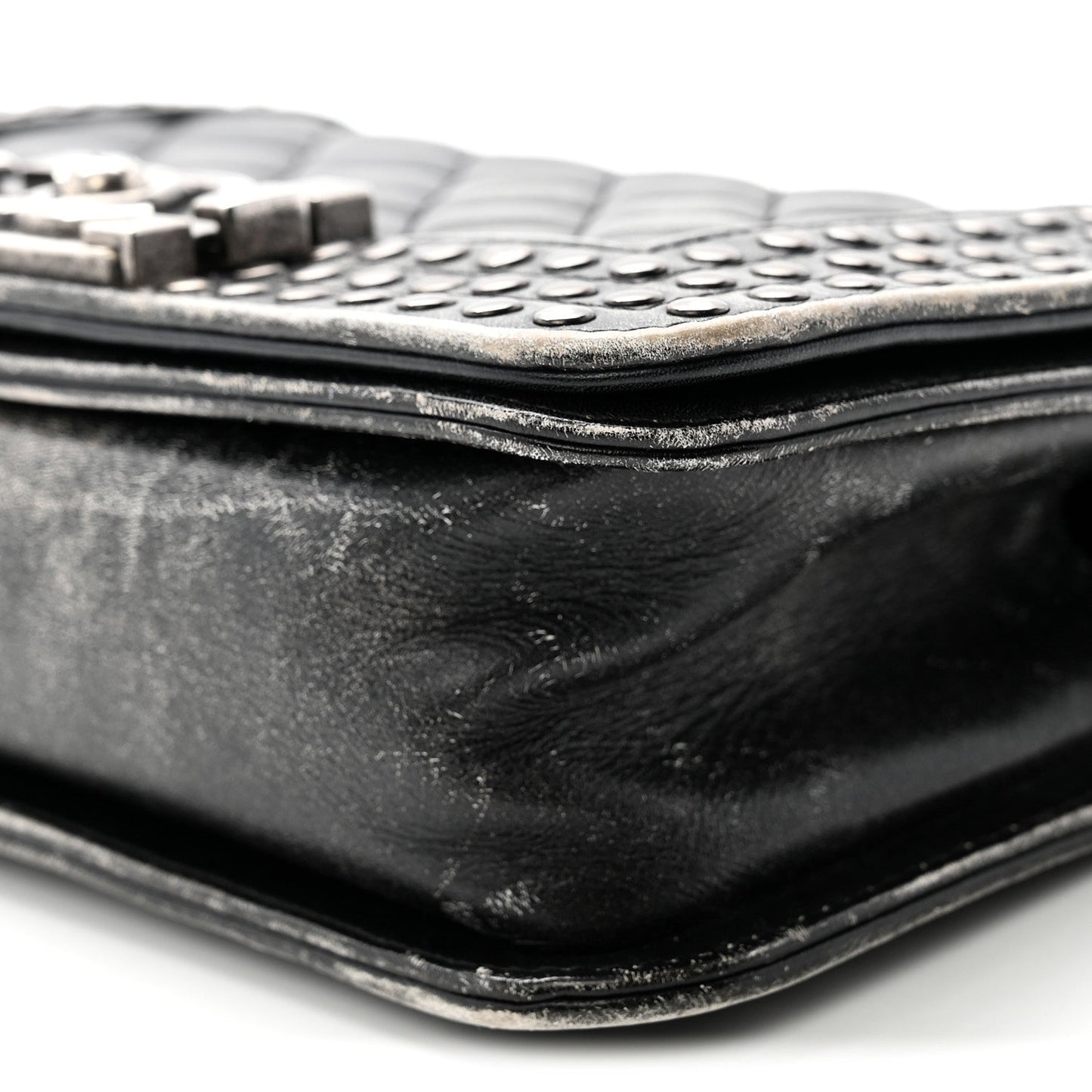 Faded Calfskin Quilted Small Studded Boy Flap Grey