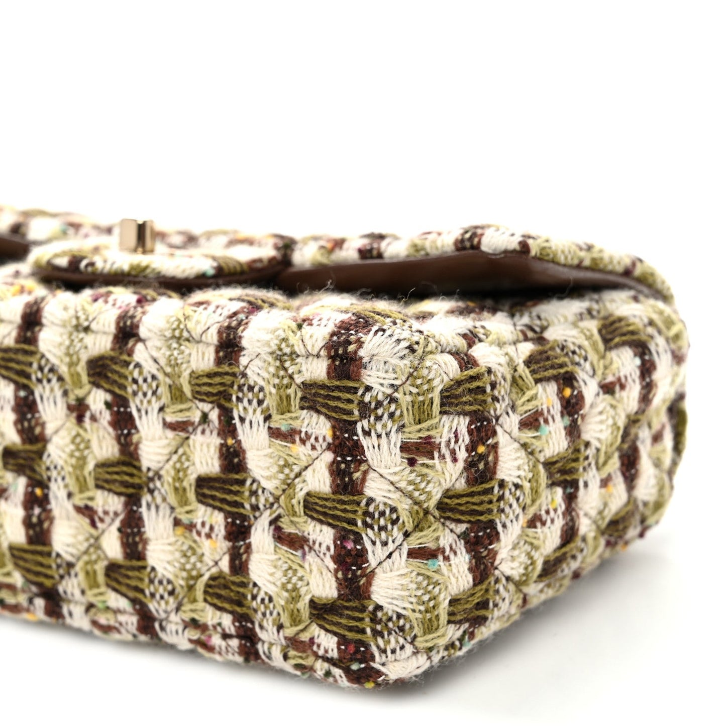 Tweed Quilted Mini Rectangular Flap Green Brown