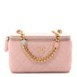 Lambskin Quilted Pearl Enamel Small Vanity Case With Chain Light Pink