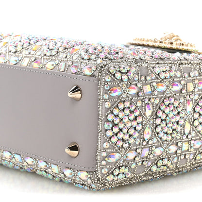 Calfskin Satin Celestial Bead Embroidery Embroidered Small Lady Dior Grey Multicolor
