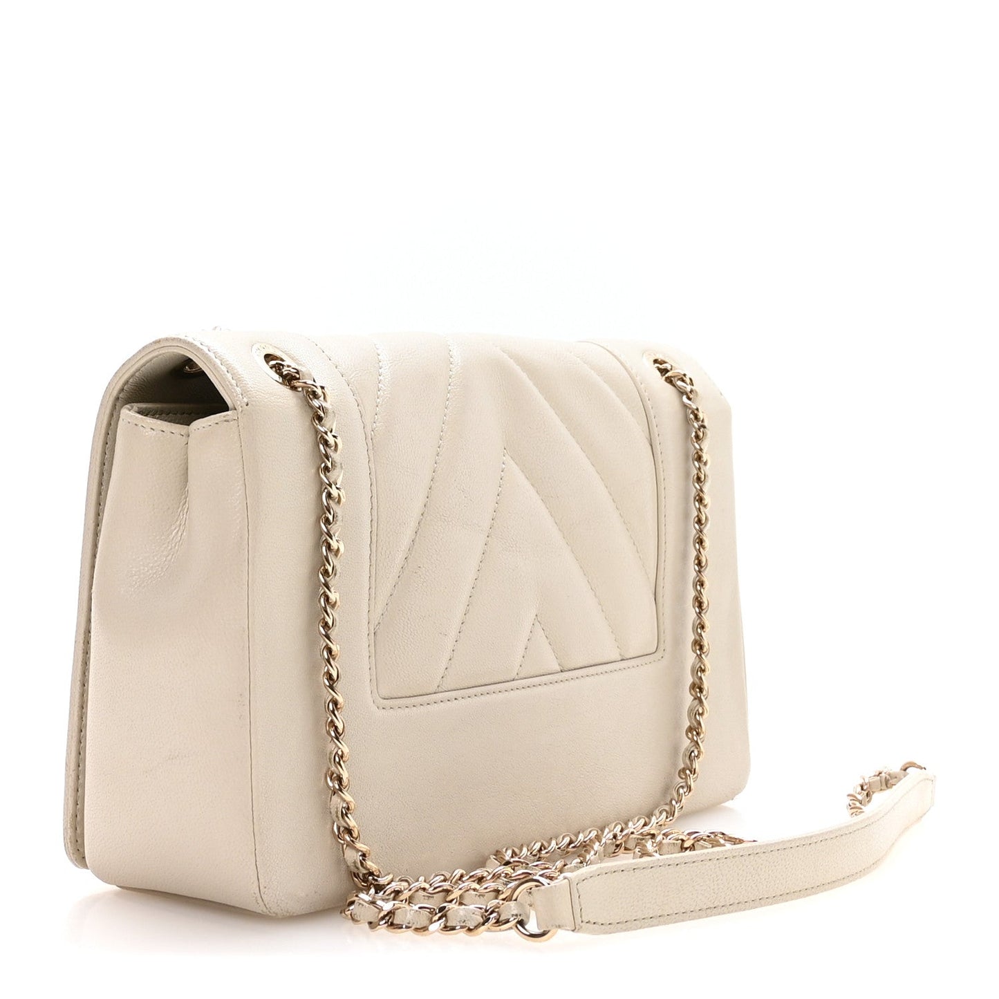 Sheepskin Chevron Quilted Medium Vintage Mademoiselle Flap White