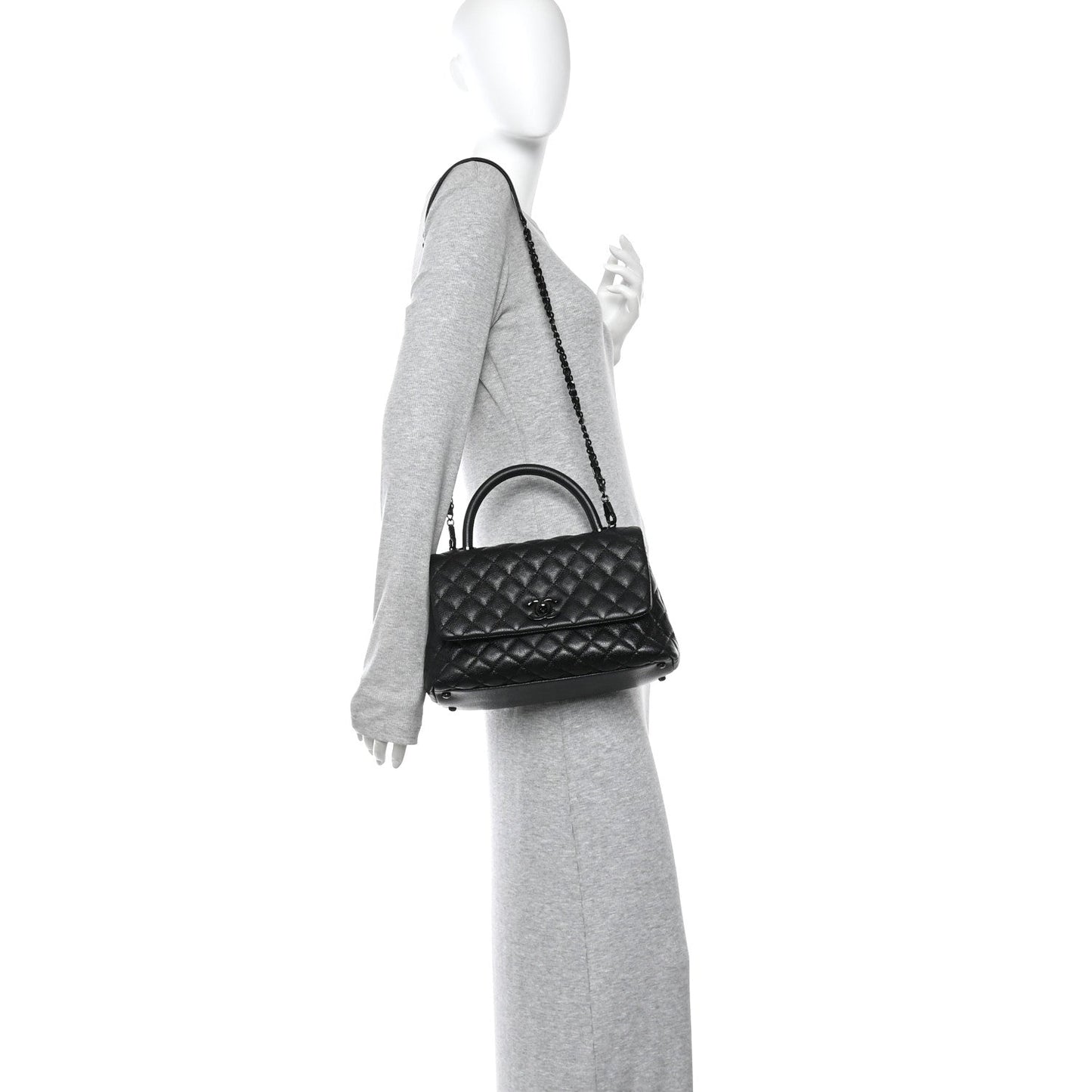 Caviar Quilted Small Coco Handle Flap So Black