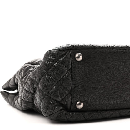 Caviar Quilted Shopping Tote Black