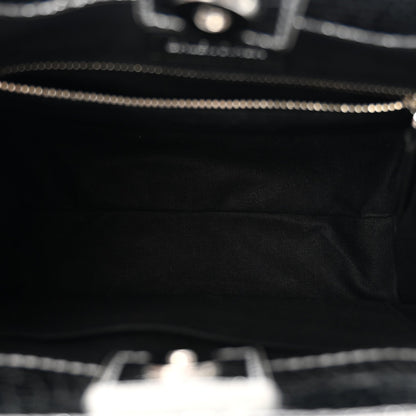 Crackled Mirror Calfskin Logo North South Shopper Tote XXS Silver