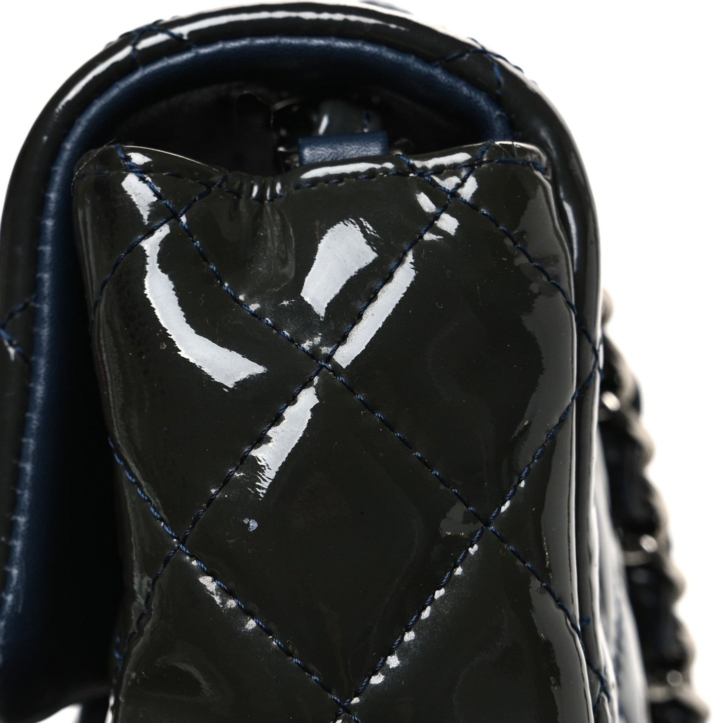 Patent Calfskin Quilted Mini Rectangular Flap Navy Blue