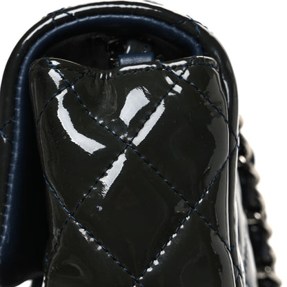 Patent Calfskin Quilted Mini Rectangular Flap Navy Blue