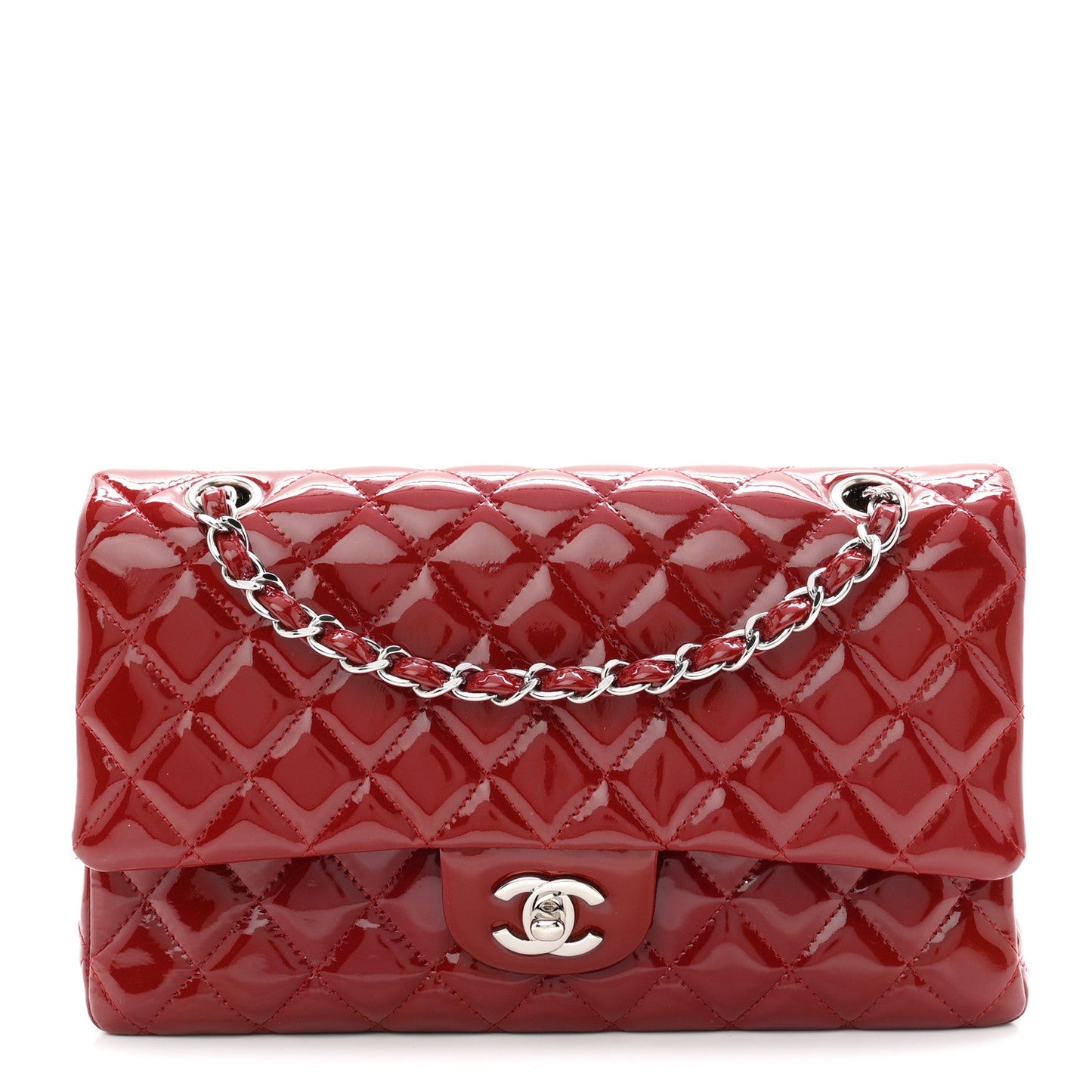 Patent Quilted Medium Double Flap Red