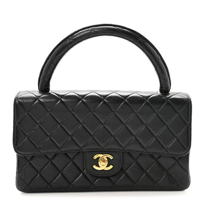 Lambskin Quilted Medium Rectangular Kelly Flap Bag Black
