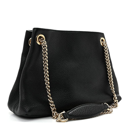 Pebbled Calfskin Small Soho Chain Shoulder Bag Black