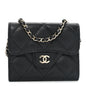 Caviar Quilted Flap Card Holder On Chain Black