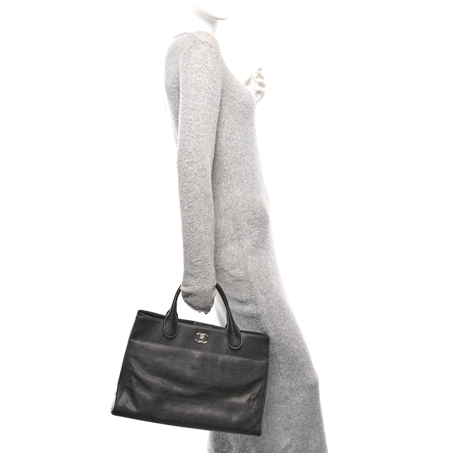 Caviar Medium Cerf Executive Shopper Tote Black