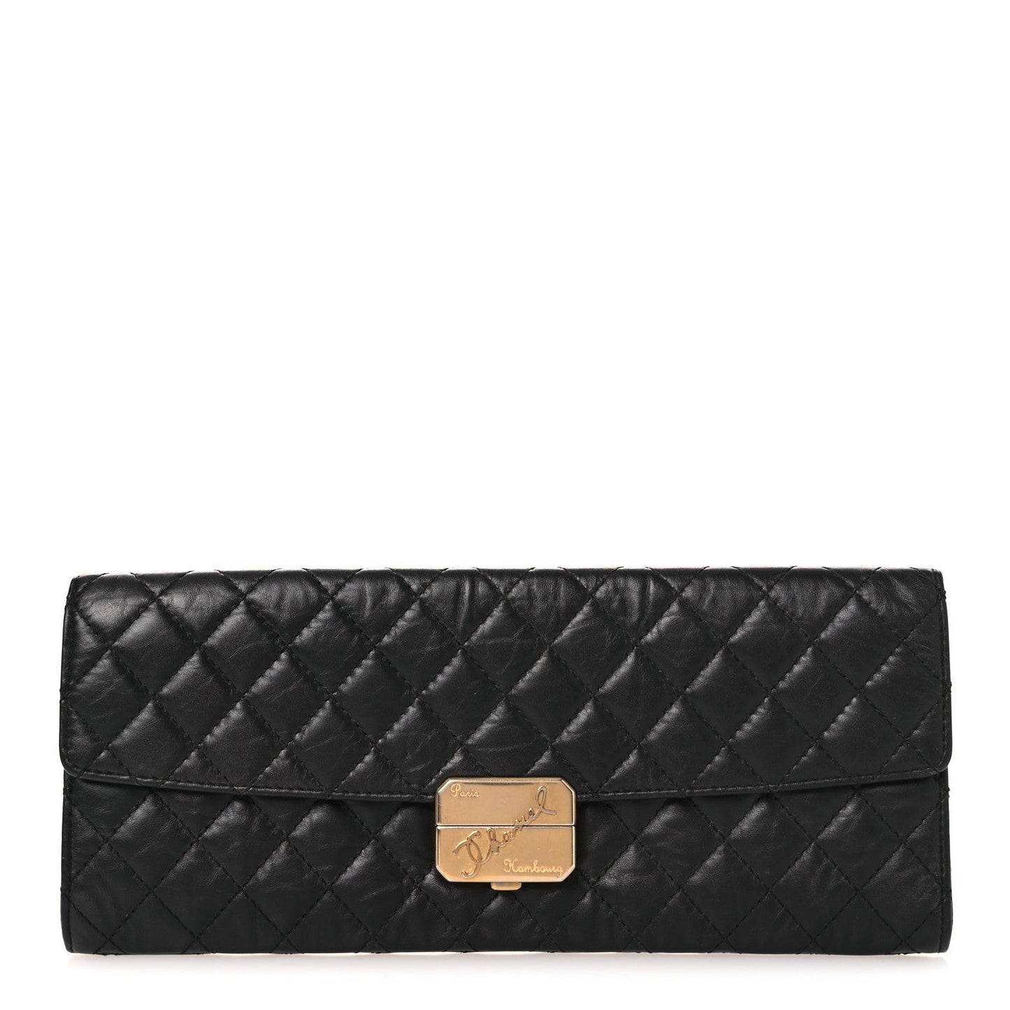 Metallic Aged Calfskin Quilted Paris Hamburg Clutch Black