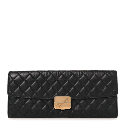 Metallic Aged Calfskin Quilted Paris Hamburg Clutch Black