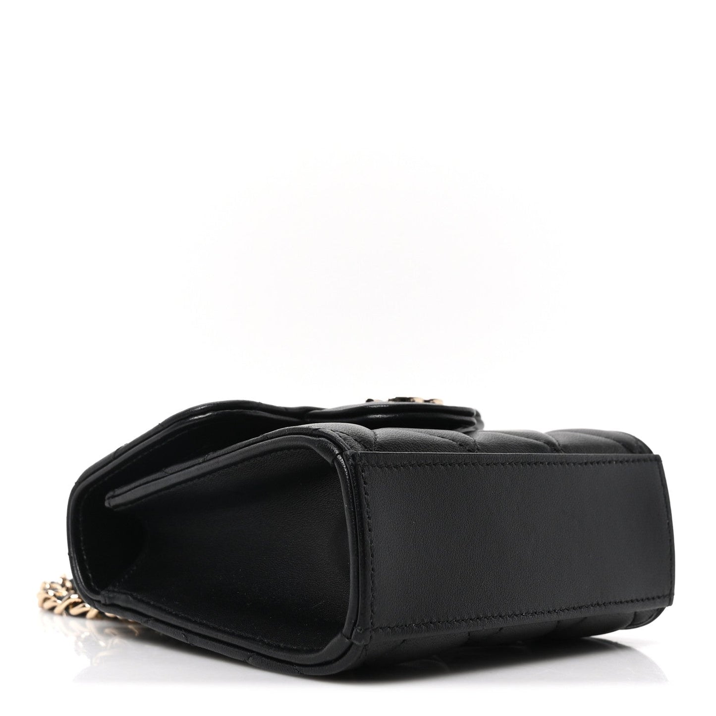 Lambskin Quilted Top Handle Flap Clutch With Chain Black