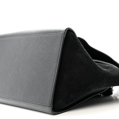 Drummed Calfskin Suede Medium Trapeze Black