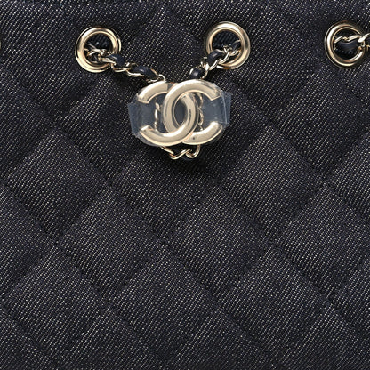 Denim Quilted Mini Chanel 25 Handbag Dark Blue