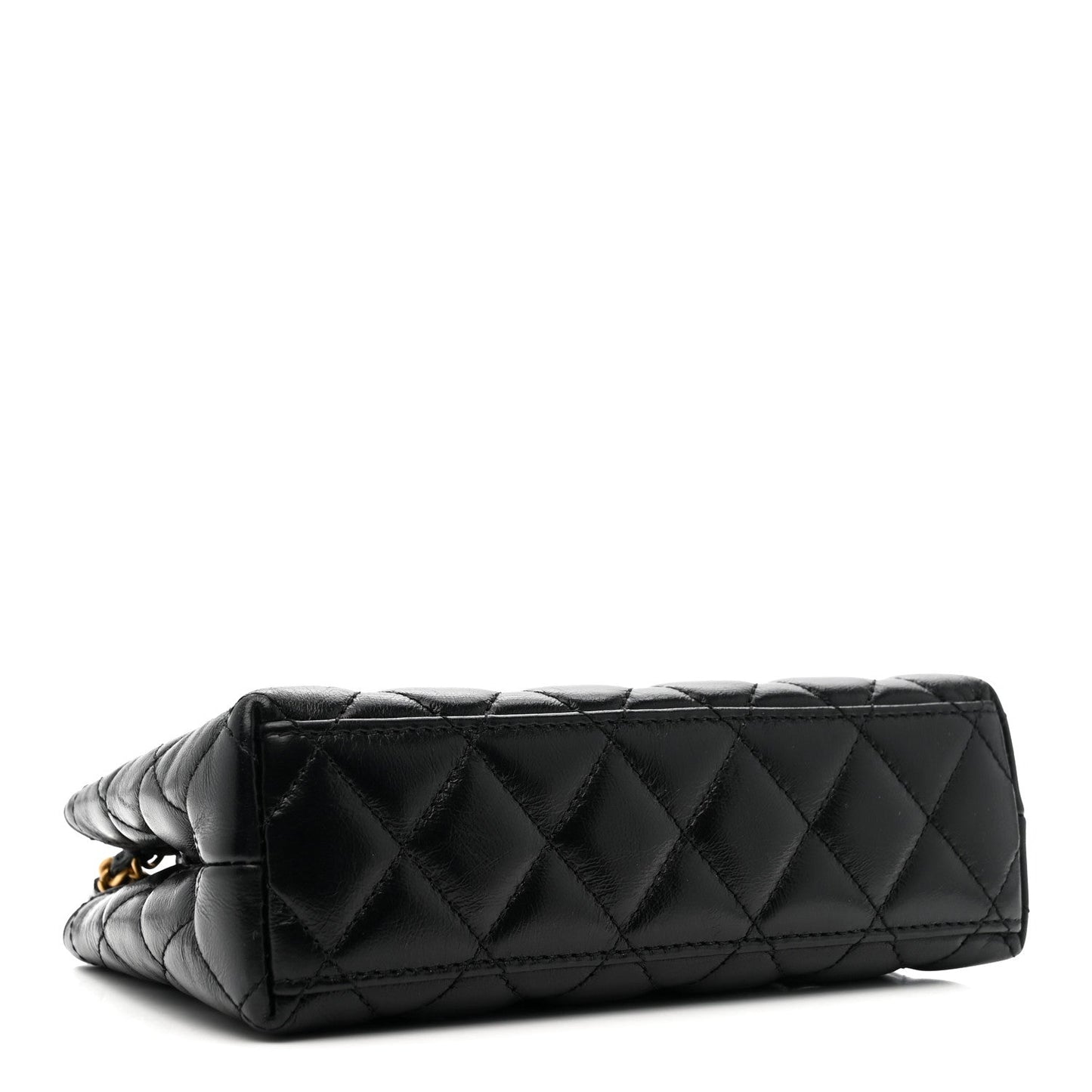 Shiny Aged Calfskin Quilted Nano Kelly Shopper Black