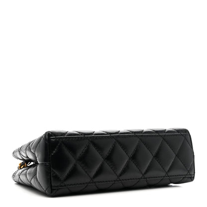 Shiny Aged Calfskin Quilted Nano Kelly Shopper Black