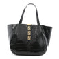 Calfskin Crocodile Embossed Greca Goddess Tote Bag Black