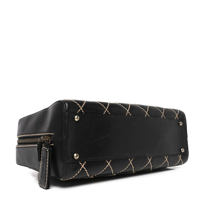 Calfskin Wild Stitch Top Handle Bag Black