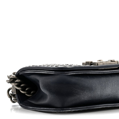 Faded Calfskin Quilted Small Studded Boy Flap Navy