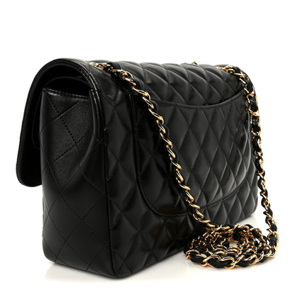 Lambskin Quilted Jumbo Double Flap Black