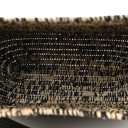 Raffia Small Square Basket Tote Bag Black Natural
