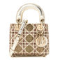 Metallic Lambskin Cannage Beaded Embroidered Micro Lady Dior Gold