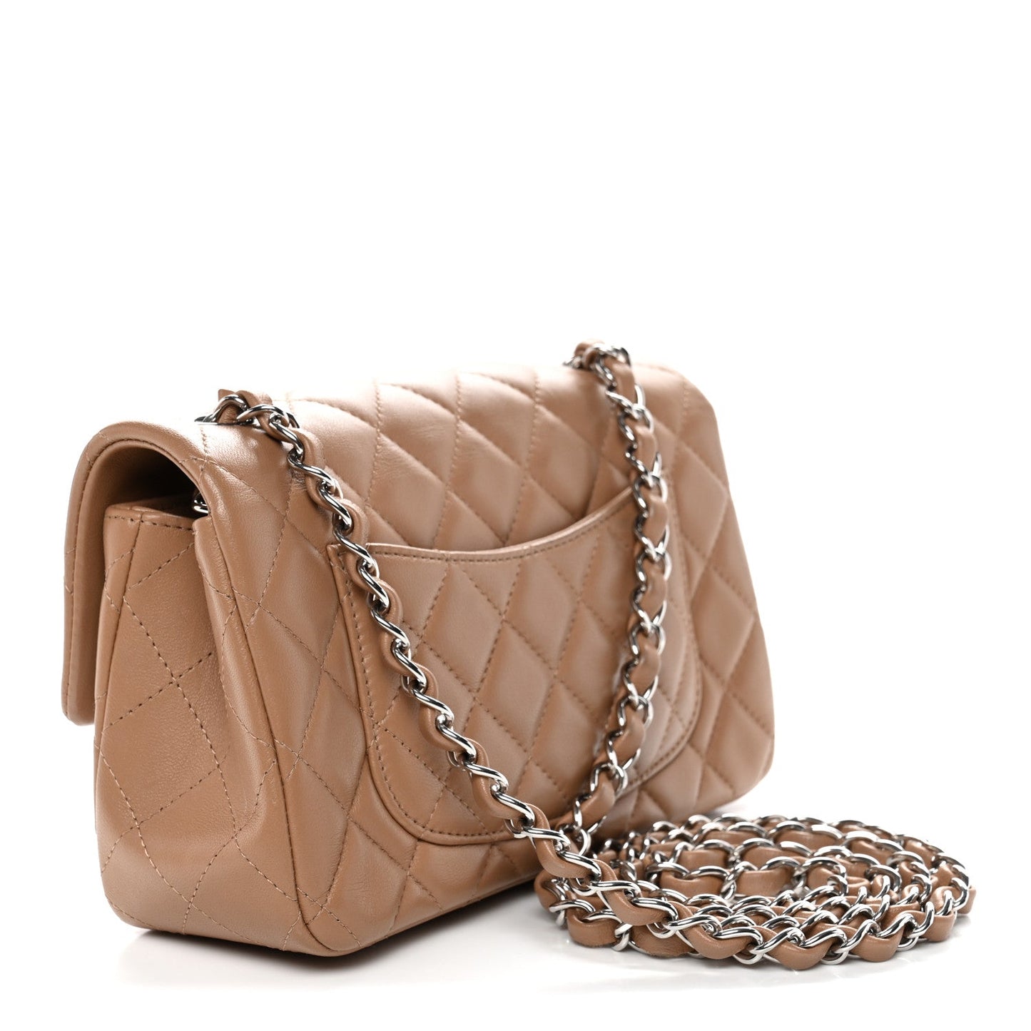 Lambskin Quilted Mini Rectangular Flap Beige