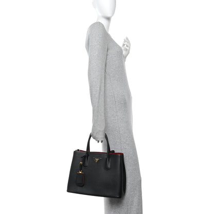 Saffiano Cuir Medium Double Bag Black Fuoco