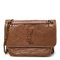 Crinkled Calfskin Matelasse Monogram Medium Niki Chain Satchel Caramel