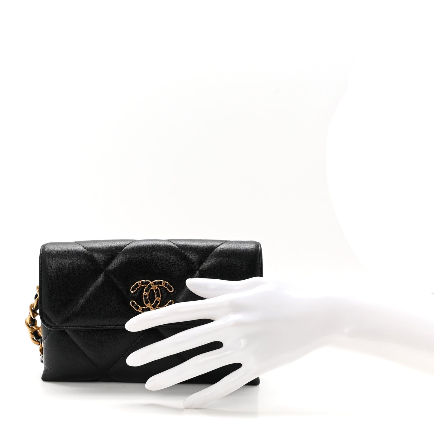 Lambskin Quilted Chanel 19 Flap Clutch Black