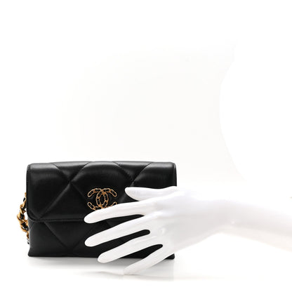 Lambskin Quilted Chanel 19 Flap Clutch Black