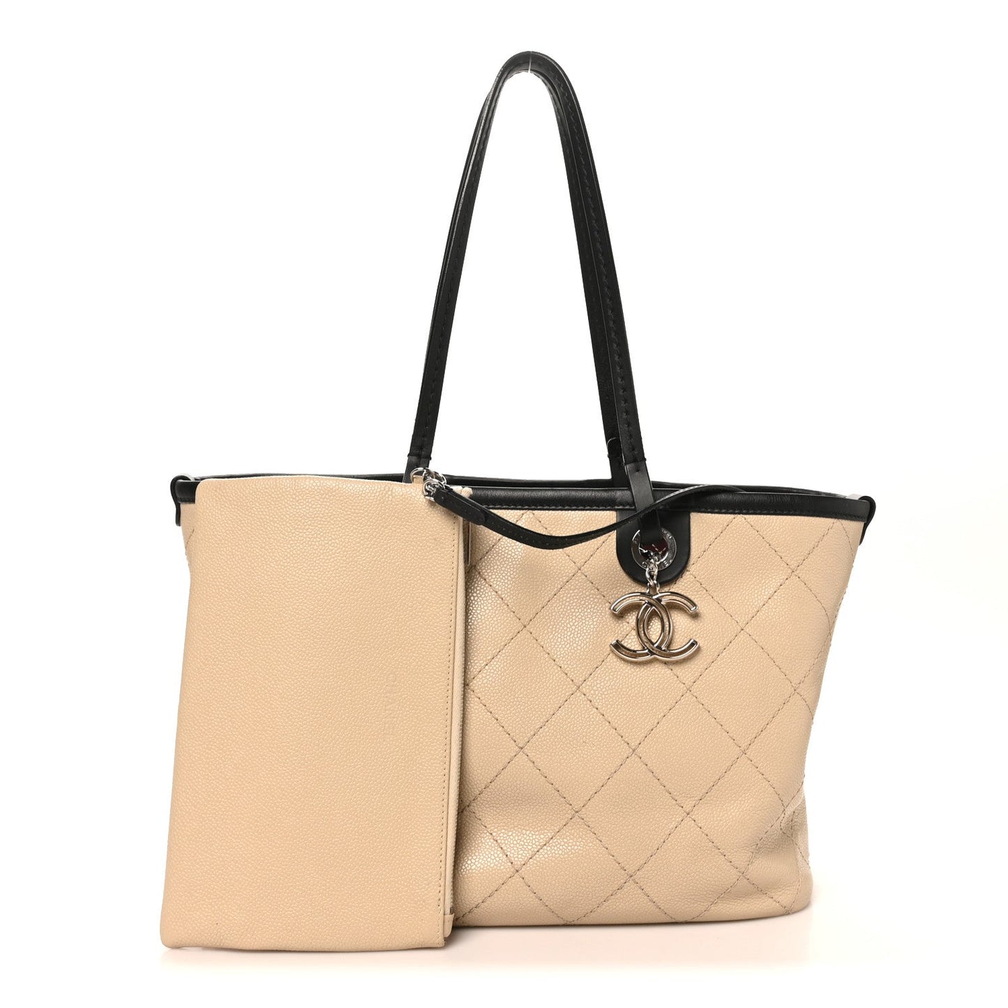 Grained Calfskin Medium Fever Shopping Tote Beige