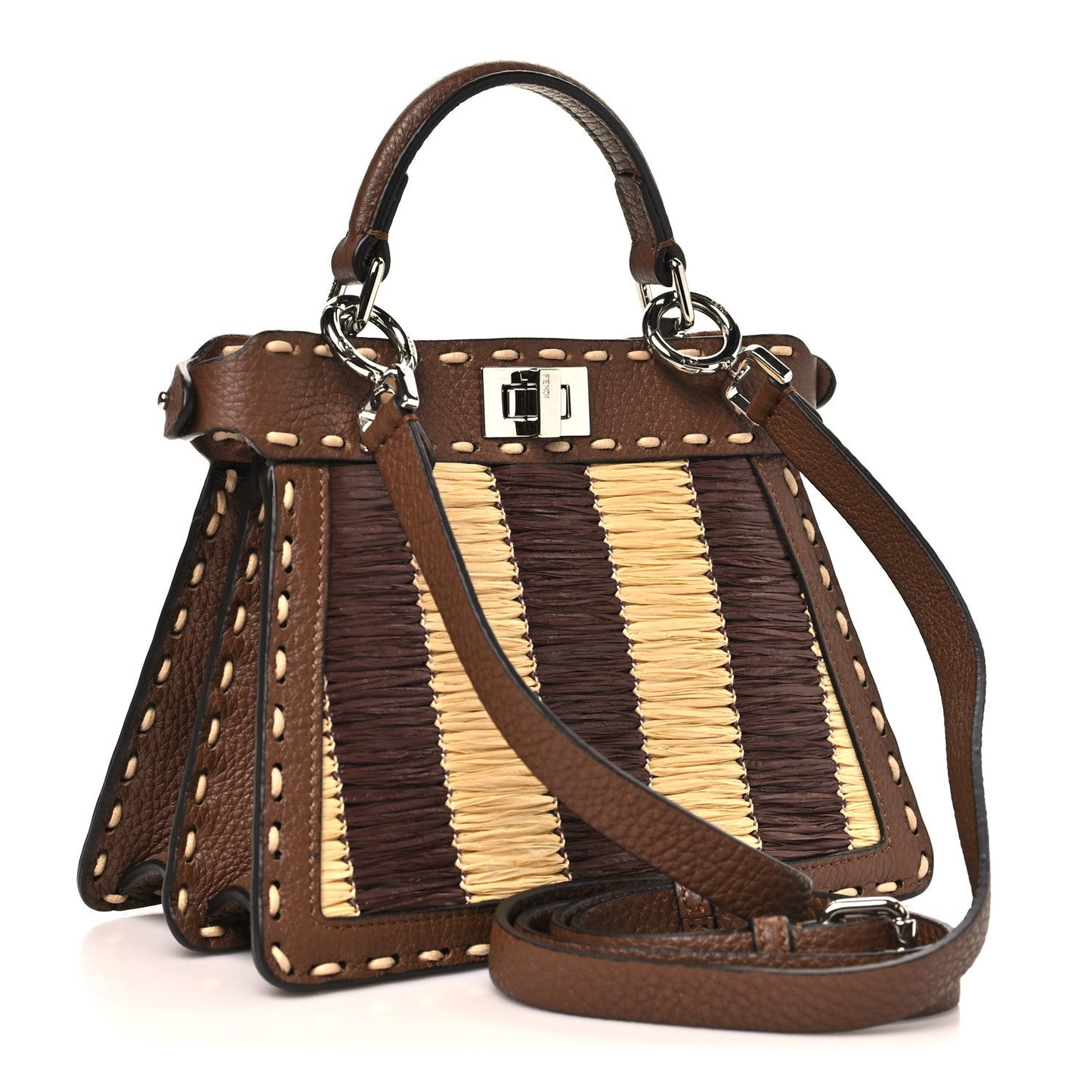 Cuoio Romano Raffia Woven Petite Peekaboo I SEE U Satchel Natural Gianduia