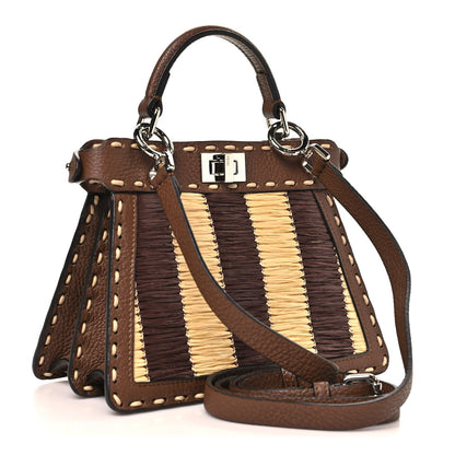 Cuoio Romano Raffia Woven Petite Peekaboo I SEE U Satchel Natural Gianduia