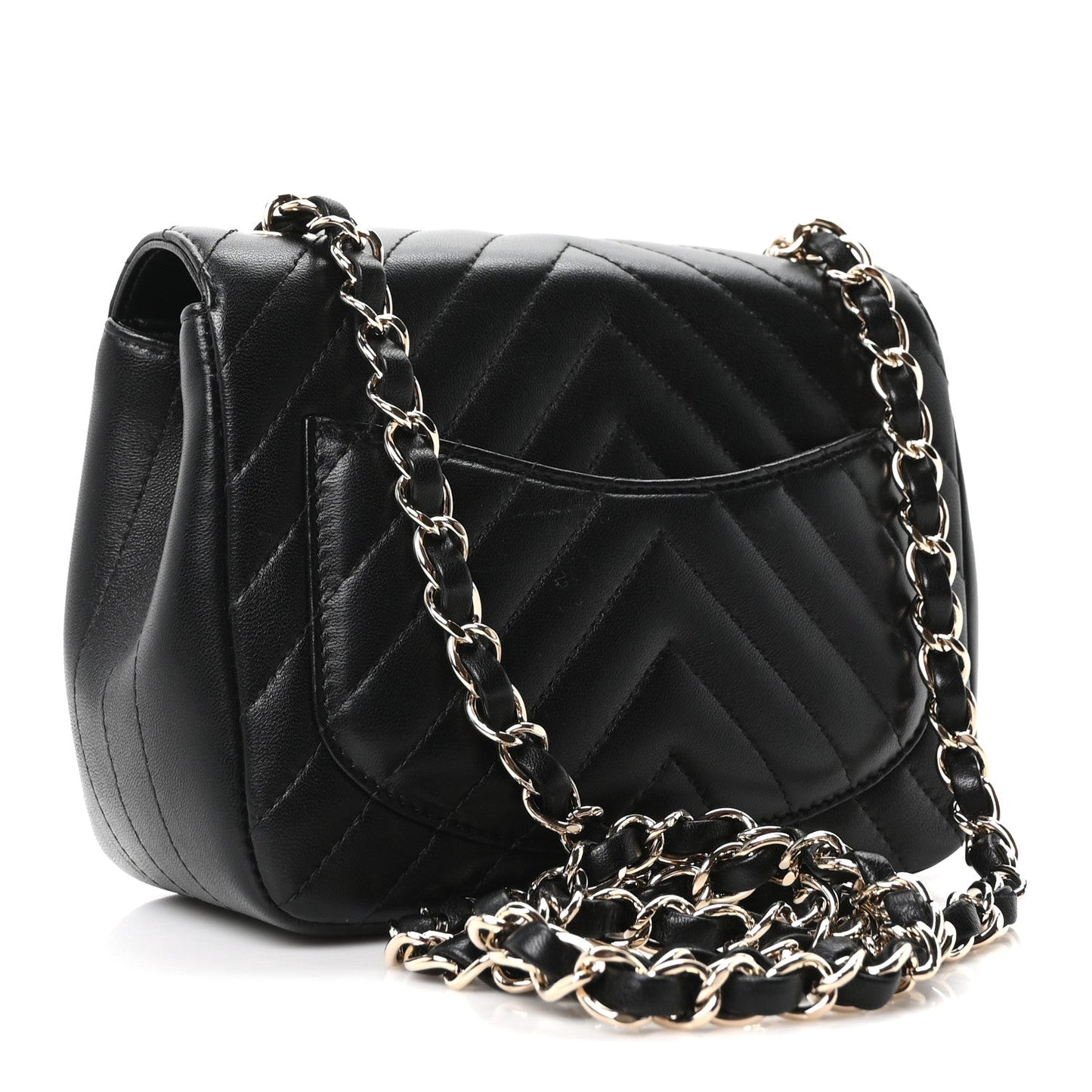 Lambskin Chevron Quilted Mini Square Flap Black