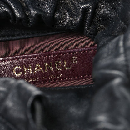 Lambskin Bucket Chain Drawstring Bag Black