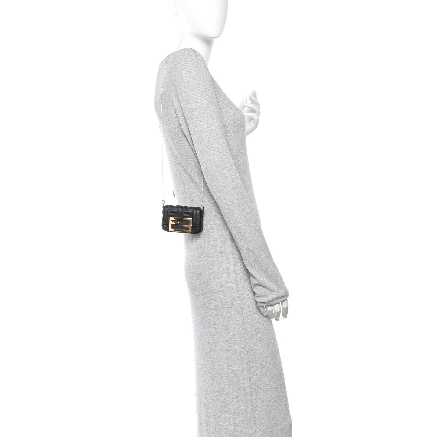 Nappa Matisse FF Embossed Nano Maxi Buckle Baguette Charm Black