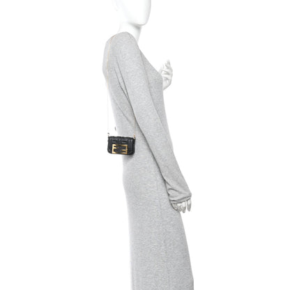Nappa Matisse FF Embossed Nano Maxi Buckle Baguette Charm Black