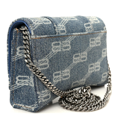 Denim BB Monogram Hourglass Chain Bag Blue
